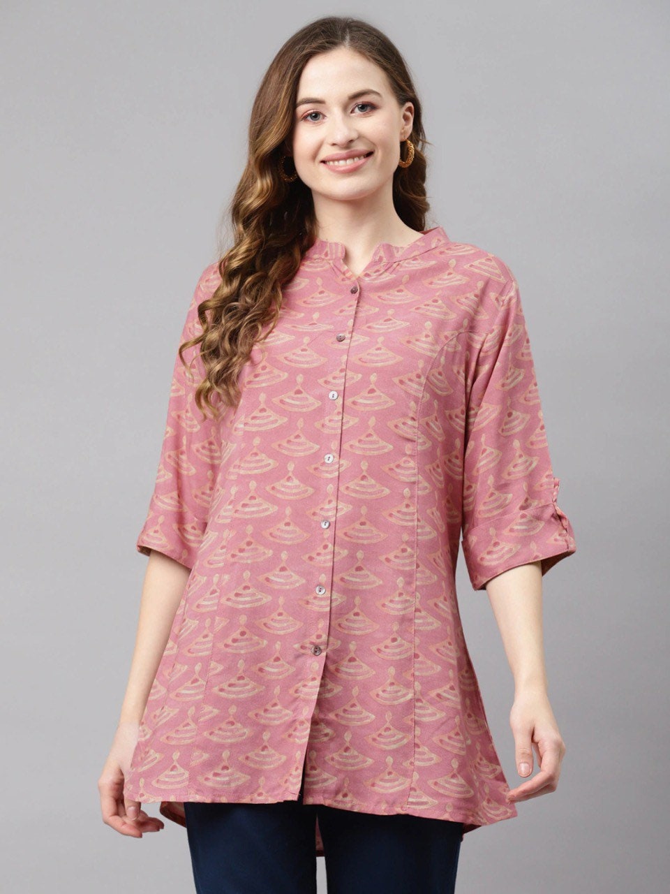 Indian Summer Tops Tees Women Blue Printed Empire Top A-line Tunic