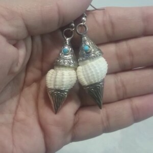 Natural Conch Earrings | Exotic Hand made Bohemian Earrings | Turquoise bead