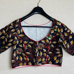 Black Kalamkari Saree Blouse / Cotton Kalamkari Designer Blouse/ Sari Blouse for women /Cotton Short Sleeve saree blouses /Stitched Blouse
