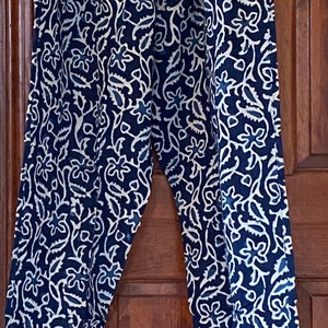 Luxury Cotton lounge Pants for women / Indigo pants /Straight leg pants with pockets / Work from home pants / Pajama pants/ Clematis Indigo