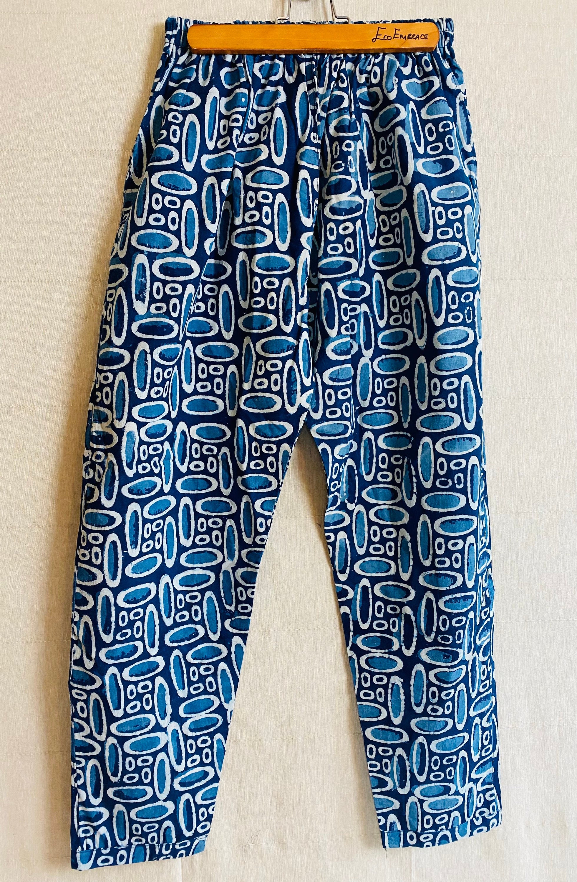 Luxury Cotton Lounge Pants for Women / Indigo Pants /straight Leg