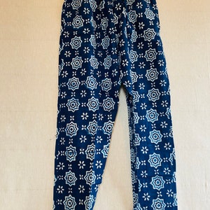 Luxury Cotton lounge Pants for women / Indigo pants /Straight leg pants with pockets / Work from home pants / Pajama pants/ Stars Indigo