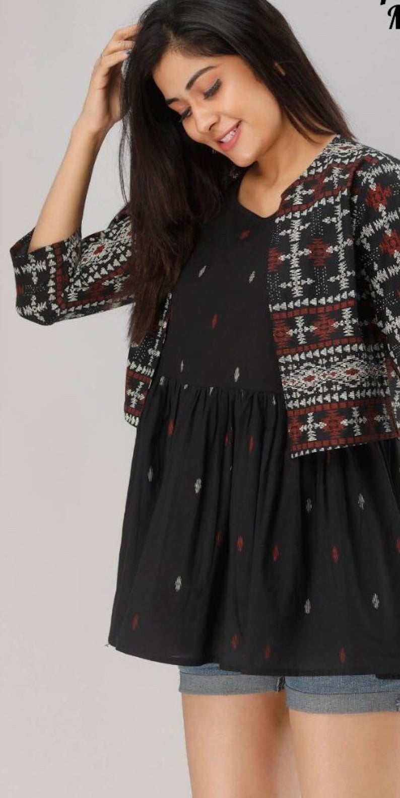 Indian Kurtis Girl/'s Women\u2019s Tunics with jacket Jacket Shell tunics Trendy Tunics Short Kurtis Ikat Tops Cotton Tunics