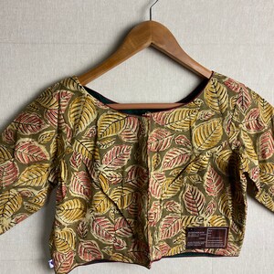 Mayili Kalamkari Crop Top Blouses|Designer Blouses|Sari gift for modern ethnic women|Comfort in Cotton| Natural design fall leaves in s-xl
