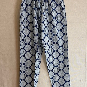 Luxury Cotton lounge Pants for women / Indigo pants /Straight leg pants with pockets / Work from home pants / Pajama pants/ Royal Indigo
