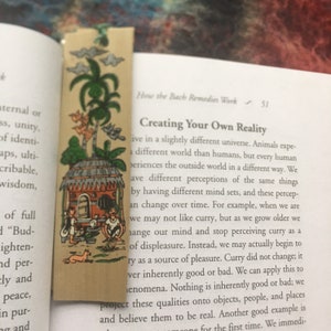 Coexistence- Tribal Home Scene | Pattachitra Handmade Palm Leaf Eco Printed duo DIY Bookmarks | Affirmation Reminders