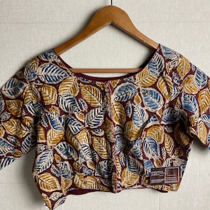 Mayili Kalamkari Crop Top Blouses|Designer Blouses|Sari gift for modern ethnic women|Comfort in Cotton| Natural design fall leaves in s-xl