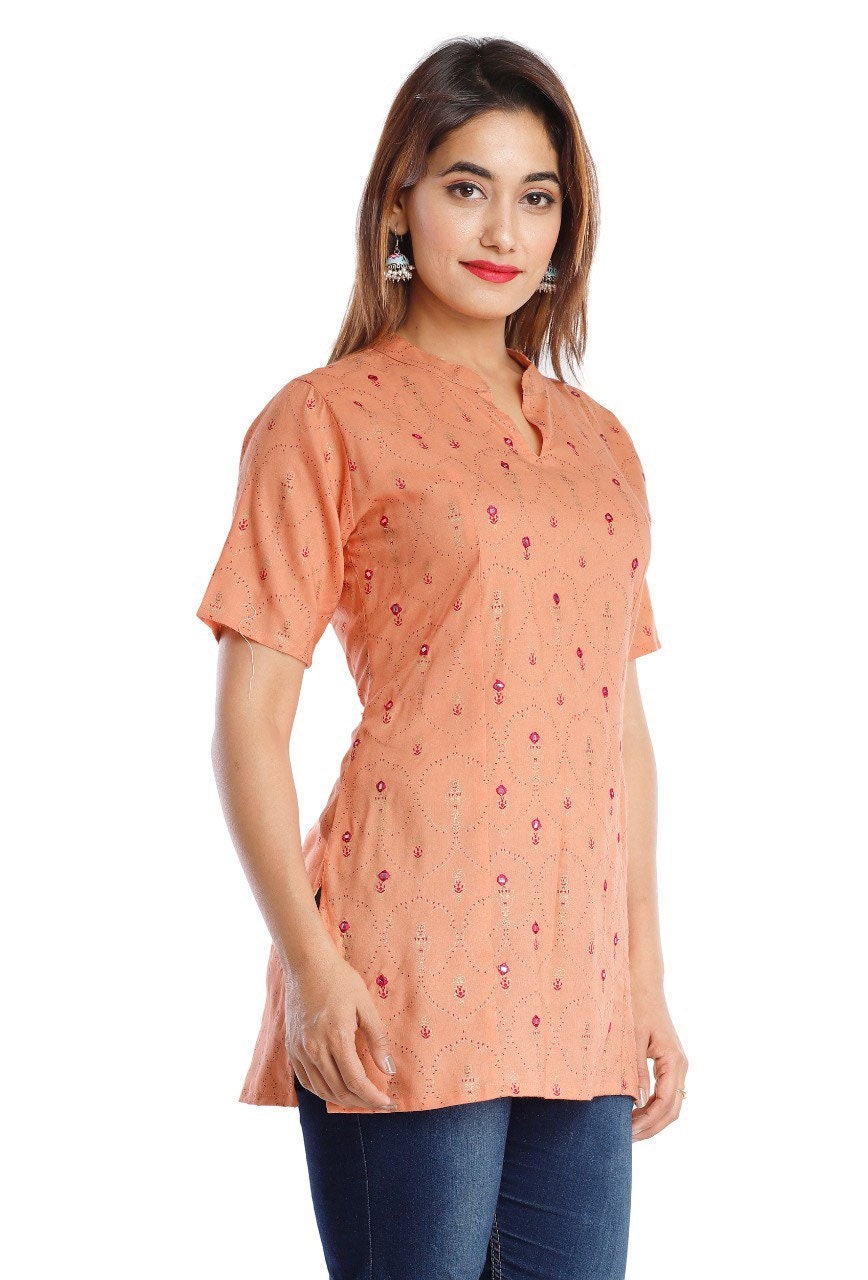 American Crepe Navy Blue Printed Short Kurti with Half Sleeves  Manufacturers Delhi, Online American Crepe Navy Blue Printed Short Kurti  with Half Sleeves Wholesale Suppliers India