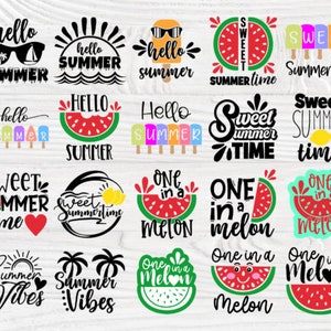 Summer SVG Bundle, Hello Summer Svg,watermelon summertime svgs, one in a melon svgs, cute summer svgs,