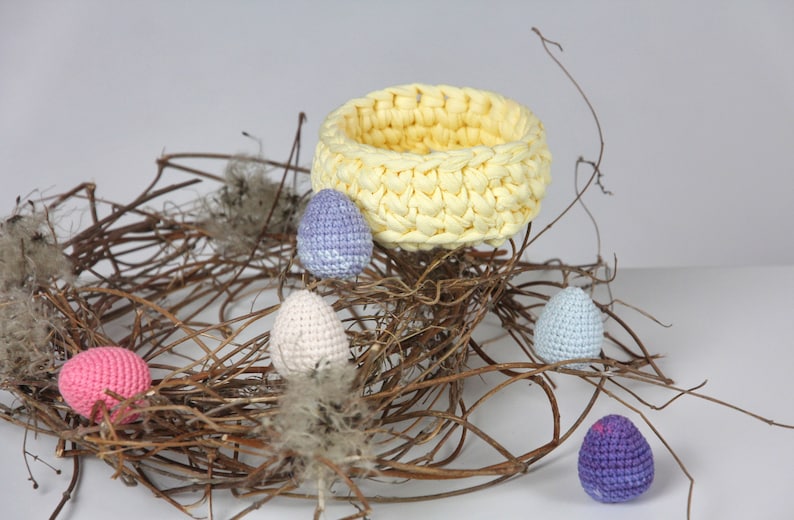 Easter gift small crochet basket Easter basket kids Easter eggs Amigurumi eggs egg hunt basket Easter hunt basket spring decor