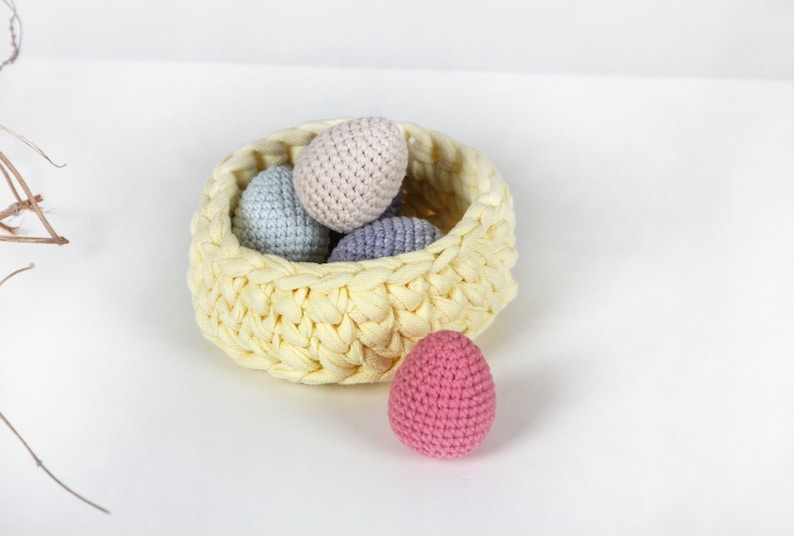 Easter gift small crochet basket Easter basket kids Easter eggs Amigurumi eggs egg hunt basket Easter hunt basket spring decor