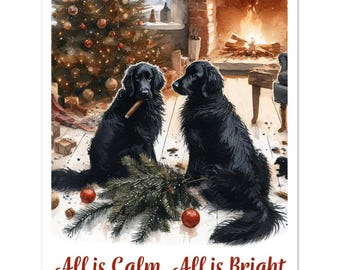 Tarjeta navideña de Flat Coated Retriever - Tarjetas de felicitación navideñas para perros (5x7) - Paquete de 10