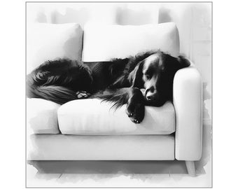 Giclée Print of "Dog Tired I." Flat Coated Retriever Wall Art