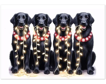 Tarjeta navideña con un Flat Coated Retriever - Tarjetas de felicitación navideñas para perros (5x7)