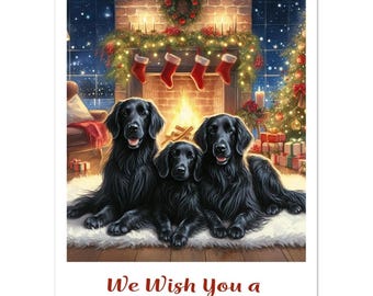 Flat Coated Retriever Christmas Card - Holiday Dog Greeting Cards 5x7 - Pack of 10