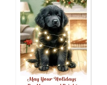 Tarjeta navideña de Flat Coated Retriever - Tarjeta de felicitación navideña para perros (5x7) - Paquete de 10