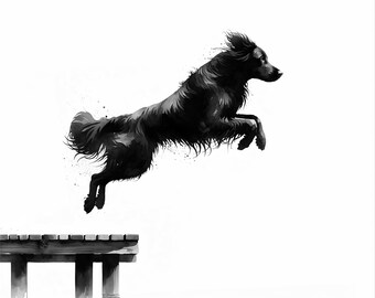 Giclée Print of "Dock Diving I" Flat Coated Retriever Wall Art
