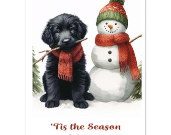 Flat Coated Retriever Christmas Card - Holiday Dog Greeting Cards 5x7 - Pack of 10