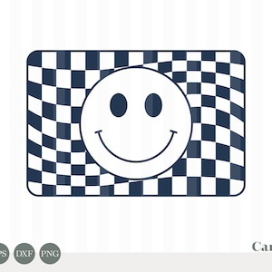 Smiley Face Checkered Wave / svg, eps, dxf & png / Groovy / Retro / Checkered / Sublimation / Kid Design / Happy Face