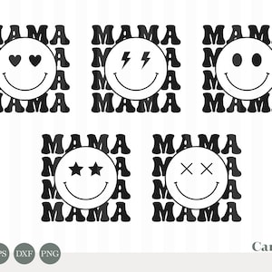 Mama Stack smileybundel / svg, eps, dxf en png / Lightning Star Cross Heart Eyes / Happy Face / Groovy / Family Smiley Face-bundels