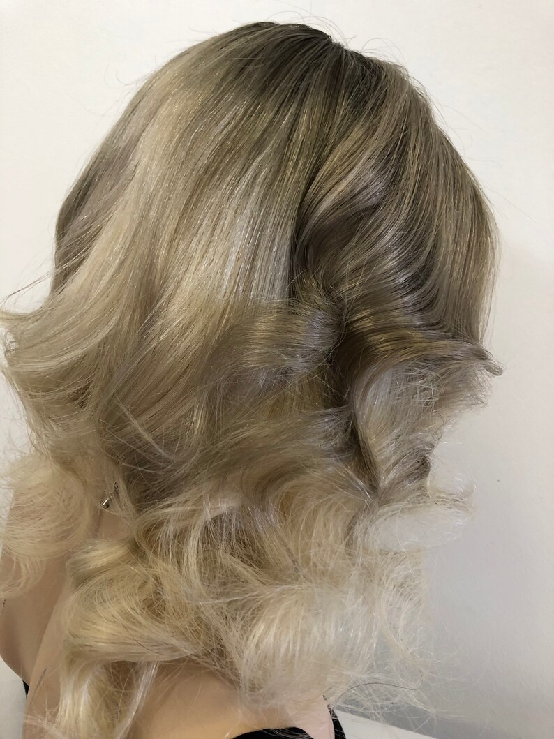 Custom Dark Ash Blond Balayage Ombre Root Full Lace Wig 12 Inches Mila