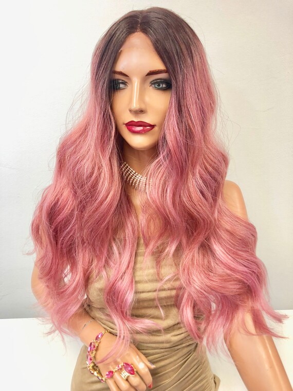 Rose Pink Ombre Long Hair Lace Front Wig Pink Friday Etsy