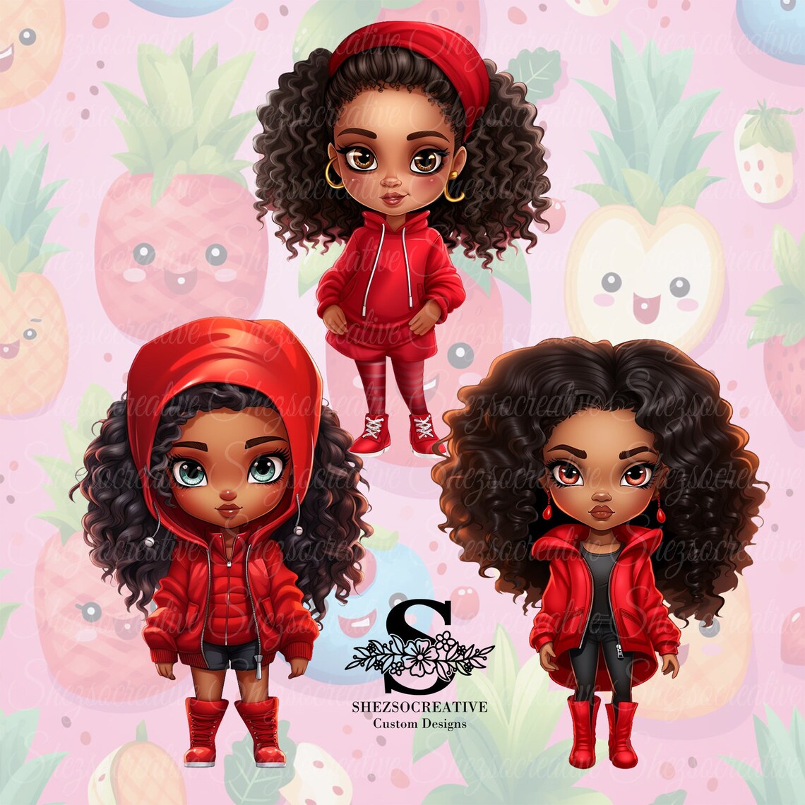 10 Little Black Girl PNG Clipart_set 1, Black Girls Clipart Bundle ...