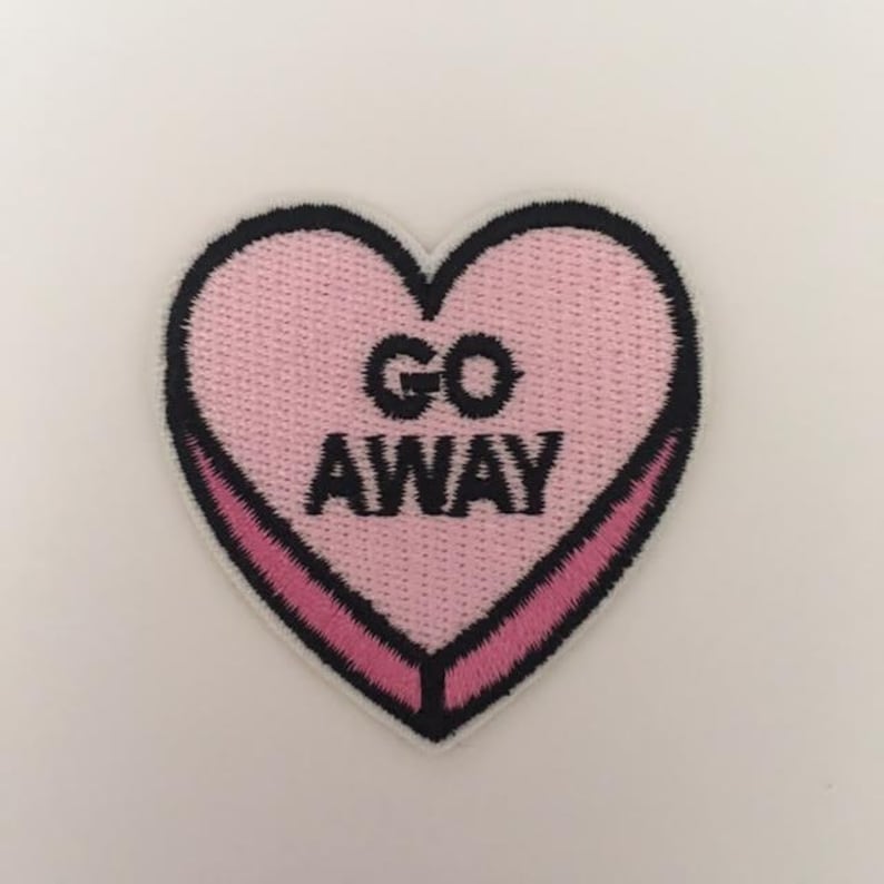 Embroidery Pink /& Black Go Away Heart Patch Craft Jackets Embroidered Supply Fabric Denim Applique Sew On Iron On