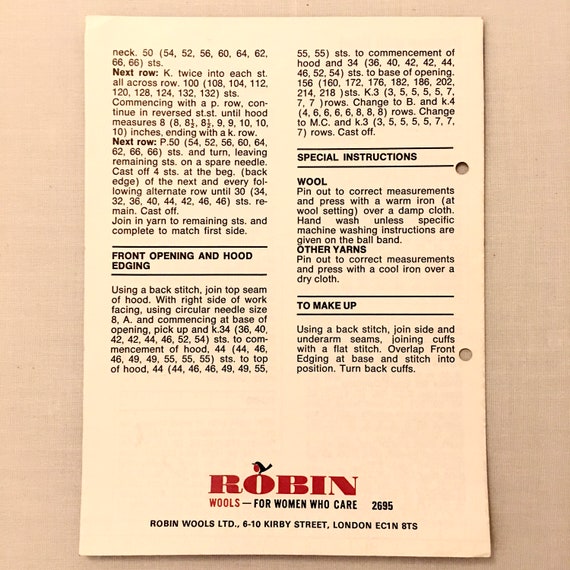 Pdf Download 2695 Robin Womens Double Knitting Hooded Etsy