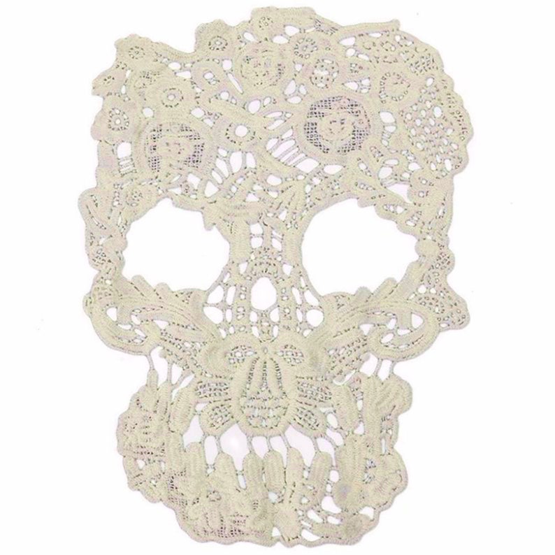 Jackets Soft UK Sellers Only Sew On Intricate Pretty Cream Lace Skull Applique Fabric Patch Craft Supply Gift for Her