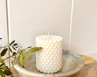 Bubble Soy Wax Pillar Candle – Vegan Home Decor, Cotswolds Made (8x6cm)