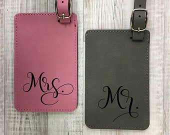 Mr and Mrs, Pair Of 2 Luggage Tags, Personalized Luggage Tags, Gift For Couples, Bridal Shower Gift, Bride And Groom Gift, Honeymoon Gift