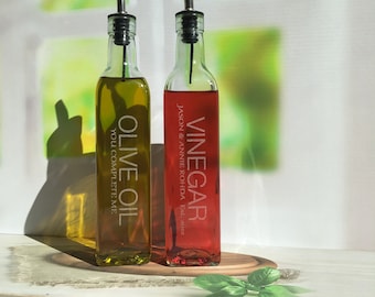 Personalized Wedding Gift, Couples Gift, Anniversary Gift, Olive Oil & Vinegar Dispenser, Engraved Oil, Vinegar Sets, Christmas Gift