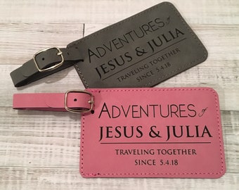 Adventures of, Set Of 2 Luggage Tags, Personalized Luggage Tags, Gift For Couples, Bridal Shower Gift, Bride And Groom Gift, Honeymoon Gift