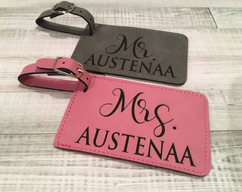Mr et Mme, lot de 2 étiquettes à bagages, étiquettes de bagage personnalisé, cadeau pour les Couples, Bridal Shower Gift, mariée et le marié cadeau, cadeau lune de miel