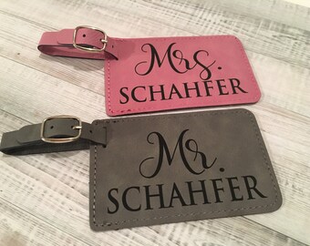 Dhr en Mevr, paar van 2 bagagelabels, gepersonaliseerde bagagelabels, cadeau voor koppels, bagagelabels voor gunsten