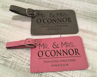 De heer en mevrouw, Set van 2 bagagelabels, gepersonaliseerde bagagelabels, Gift voor koppels, bruids douchegift, bruid en bruidegom geschenk, Gift Wittebroodsweken