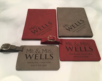 Wedding Gift His and Hers Personalized Passport Cover Holder With Matching Luggage Tags Destination Wedding Honeymoon Gift Couples Gift