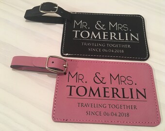 Mr et Mme, lot de 2 étiquettes à bagages, étiquettes de bagage personnalisé, cadeau pour les Couples, Bridal Shower Gift, mariée et le marié cadeau, cadeau lune de miel
