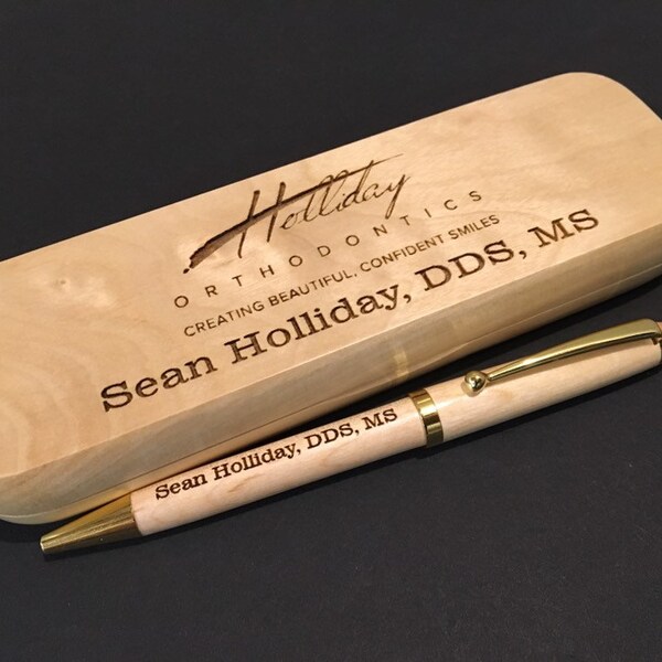 Custom Company Pen Sets, Personalized Wood Desktop Pen Set,  Secretary Gift, Company Logo Pen Cases, Coworker, Bosses Gift, Office Gift