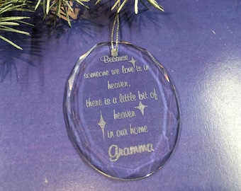 Because Someone We Love Is In Heaven Personalized Engraved Crystal Ornament, Sympathy Ornament, Memorial Ornament, Gift For Loss, In Memory