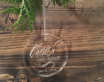 Personalized Engraved Glass Ornament, Christmas Tree Decoration, Christmas Gift Under 20, Engraved Crystal Ornaments, Memorial Ornament