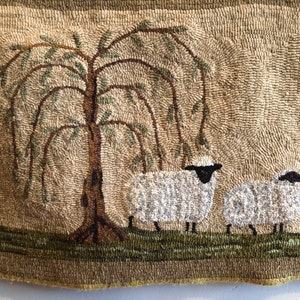 Sheep Under the Willow Tree Rug Hooking Pattern on Linen