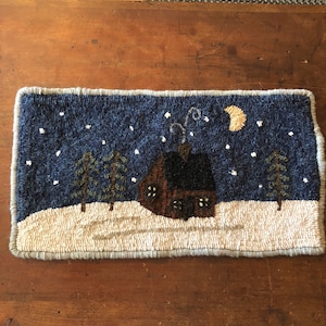 Cozy cabin rug hooking pattern on linen