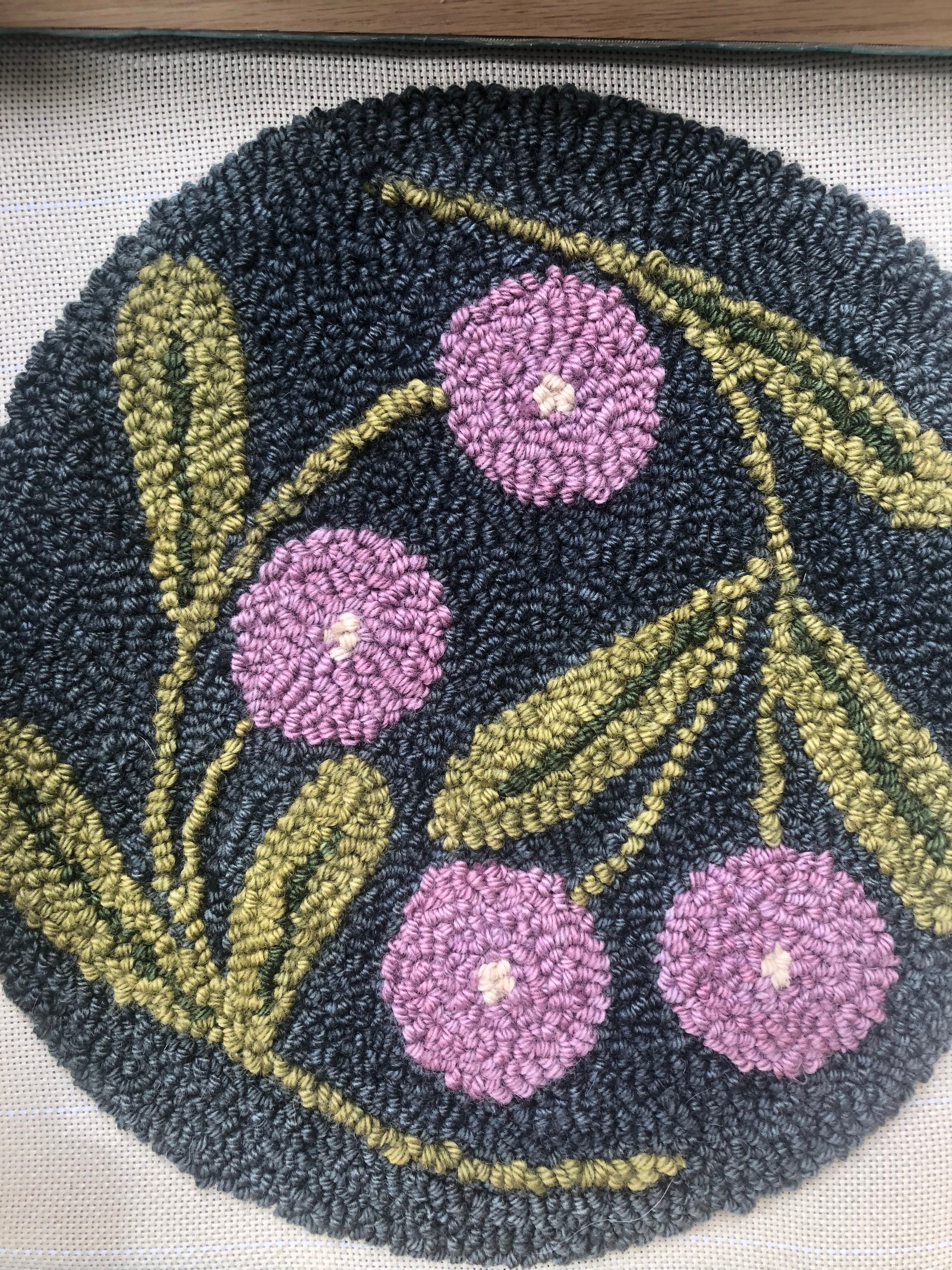Round Flowers Punch Needle Rug Hooking Pattern Drawn on Monk's Cloth or ...