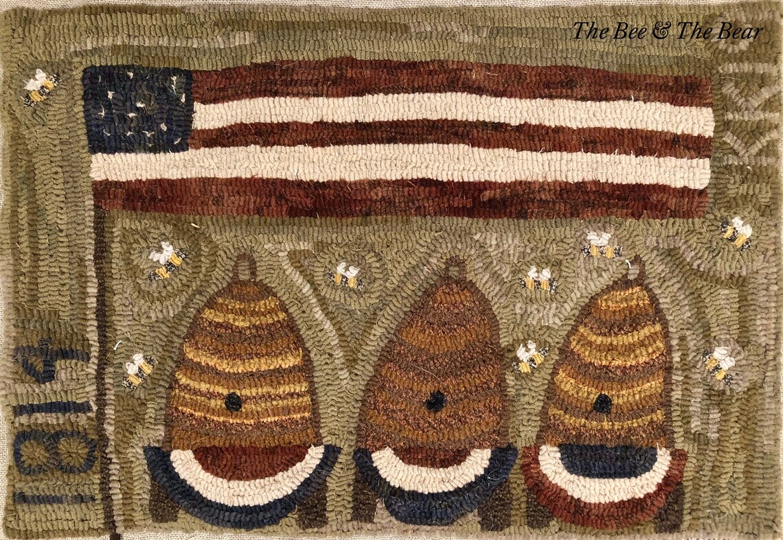 1814 Bee Skeps Rug Hooking Pattern Hand Drawn on Linen - Etsy