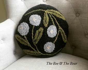 Ronde bloemen Punch Needle Rug Haakpatroon getekend op monniksdoek of linnen