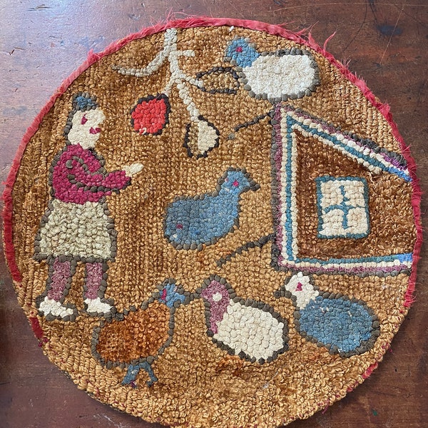 April’s Chickens Rug Hooking Pattern Drawn on Monk's Cloth or Linen