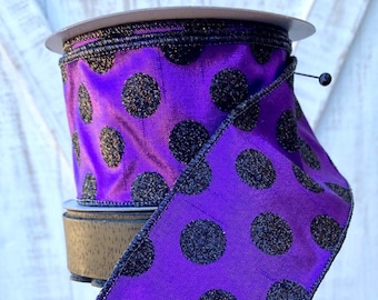 Spooky Dot Ribbon, Spooky Purple Dots, Purple Halloween Ribbon, Purple Polka Dot Ribbon