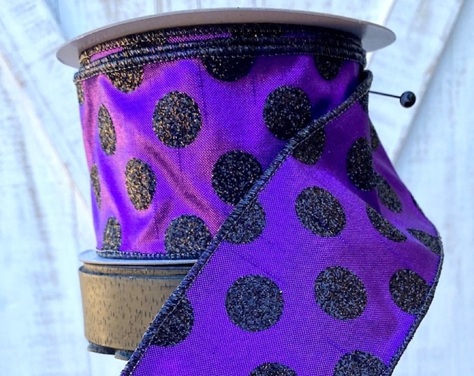 Spooky Dot Ribbon, Spooky Purple Dots, Purple Halloween Ribbon, Purple Polka Dot Ribbon